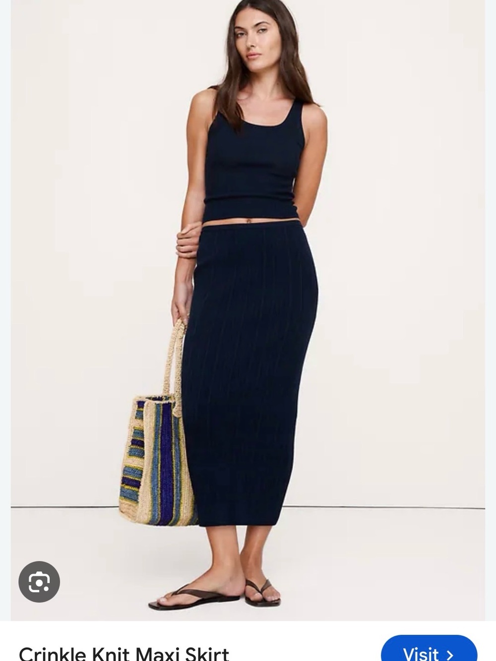 Banana Republic Navy Crinkle-Knit Maxi Skirt